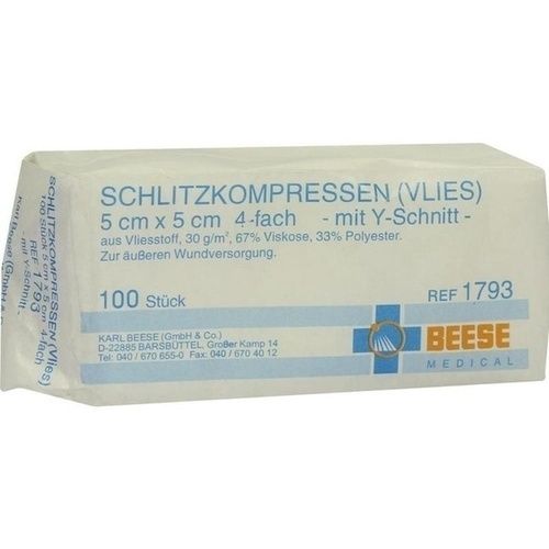 SCHLITZKOMPRESSEN VLIES UNSTERIL 4FACH 5X5CM, 100 ST
