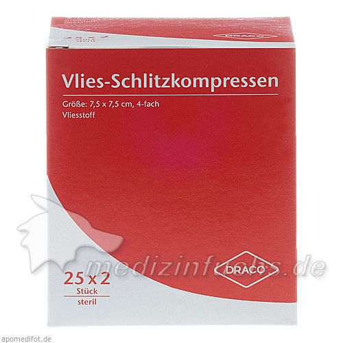 SCHLITZKOMPRESSE Vlies 7.5x7.5cm 4fach steril Ausb, 25X2 ST