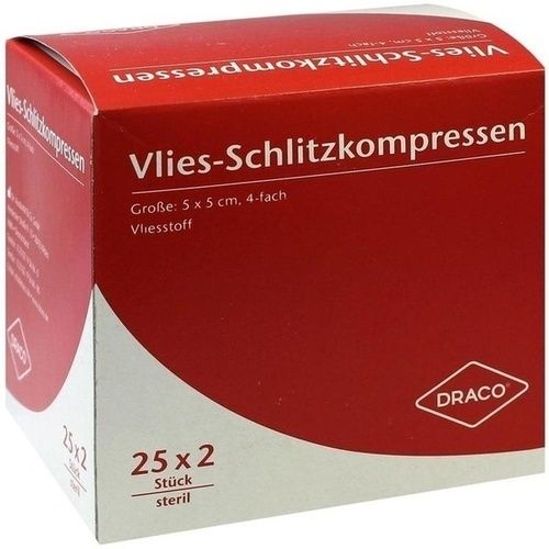 SCHLITZKOMPRESSE Vlies 5x5cm 4fach steril Ausbütte, 25X2 ST