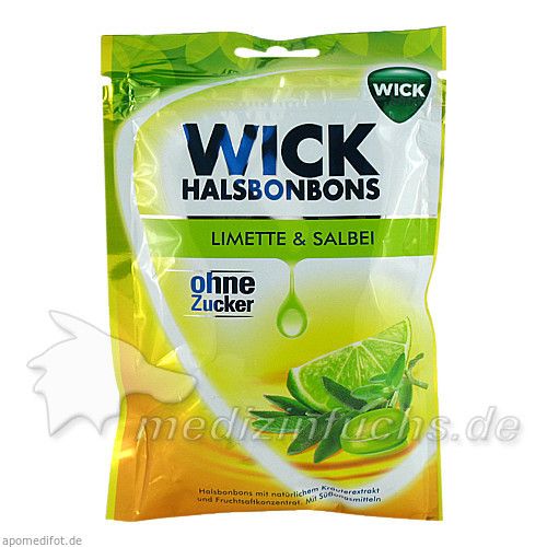 WICK Limette & Salbei Bonbons o.Zucker, 72 G